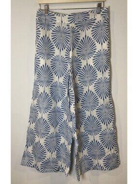 Joie Wide Leg 100% Linen Pants Tropical Vacation White Blue Large L